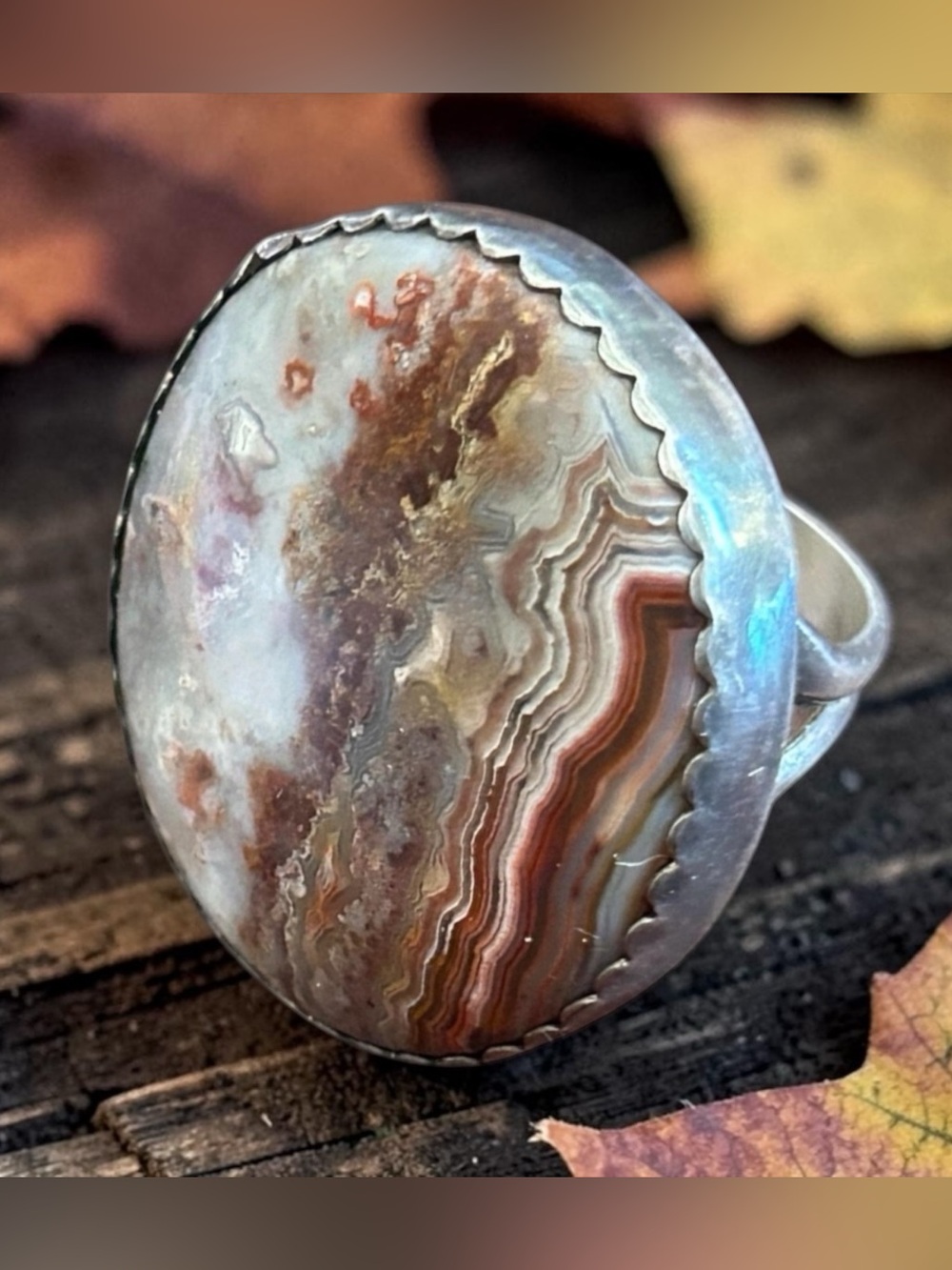 Vintage Sterling Banded Agate Statement Ring Size 9